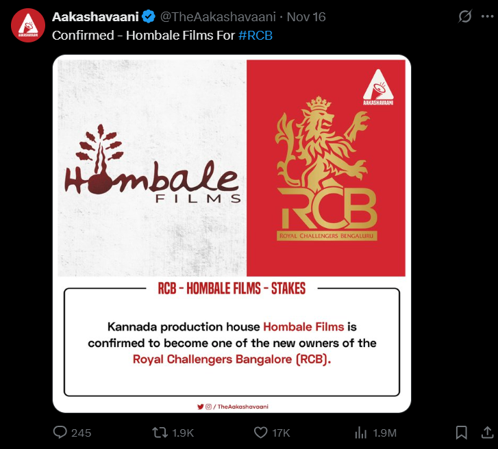 RCB को नया मालिक मिल सकता है! Hombale Films